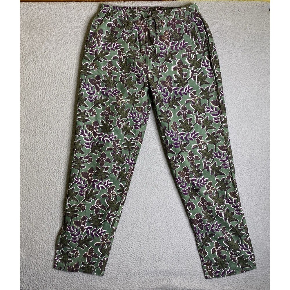 Kardo Roy Pants Men XL x 33L Green Purple Floral Drawstring Elastic Pockets NWOT